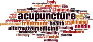 Acupuncture word cloud concept. Vector illustration on white